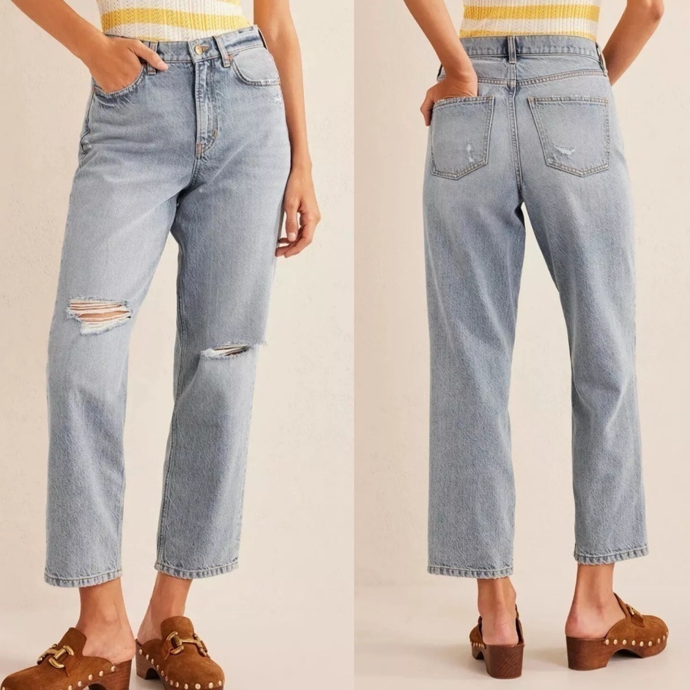 Boden Mid Rise Loose Crop Straight Jeans Mid Wash Blue Women's Size 28x30